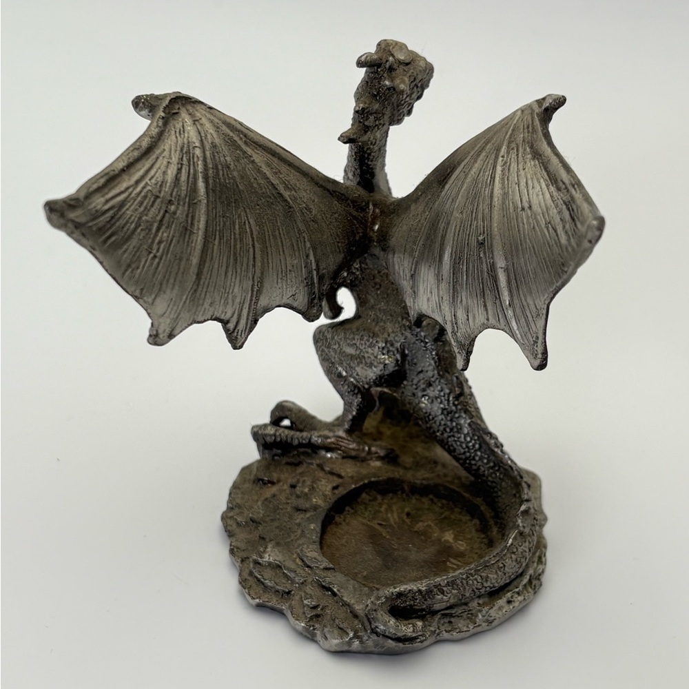 Majestic Vintage Pewter Dragon Figurine Votive Holder - Picture 4 of 12
